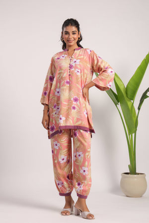 Pink floral printed linen coord set - Visramaa