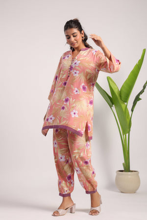 Pink floral printed linen coord set - Visramaa