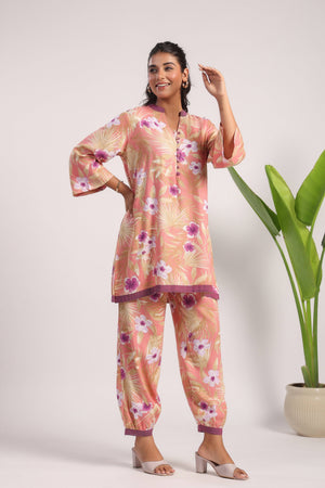 Pink floral printed linen coord set - Visramaa