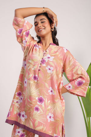 Pink floral printed linen coord set - Visramaa