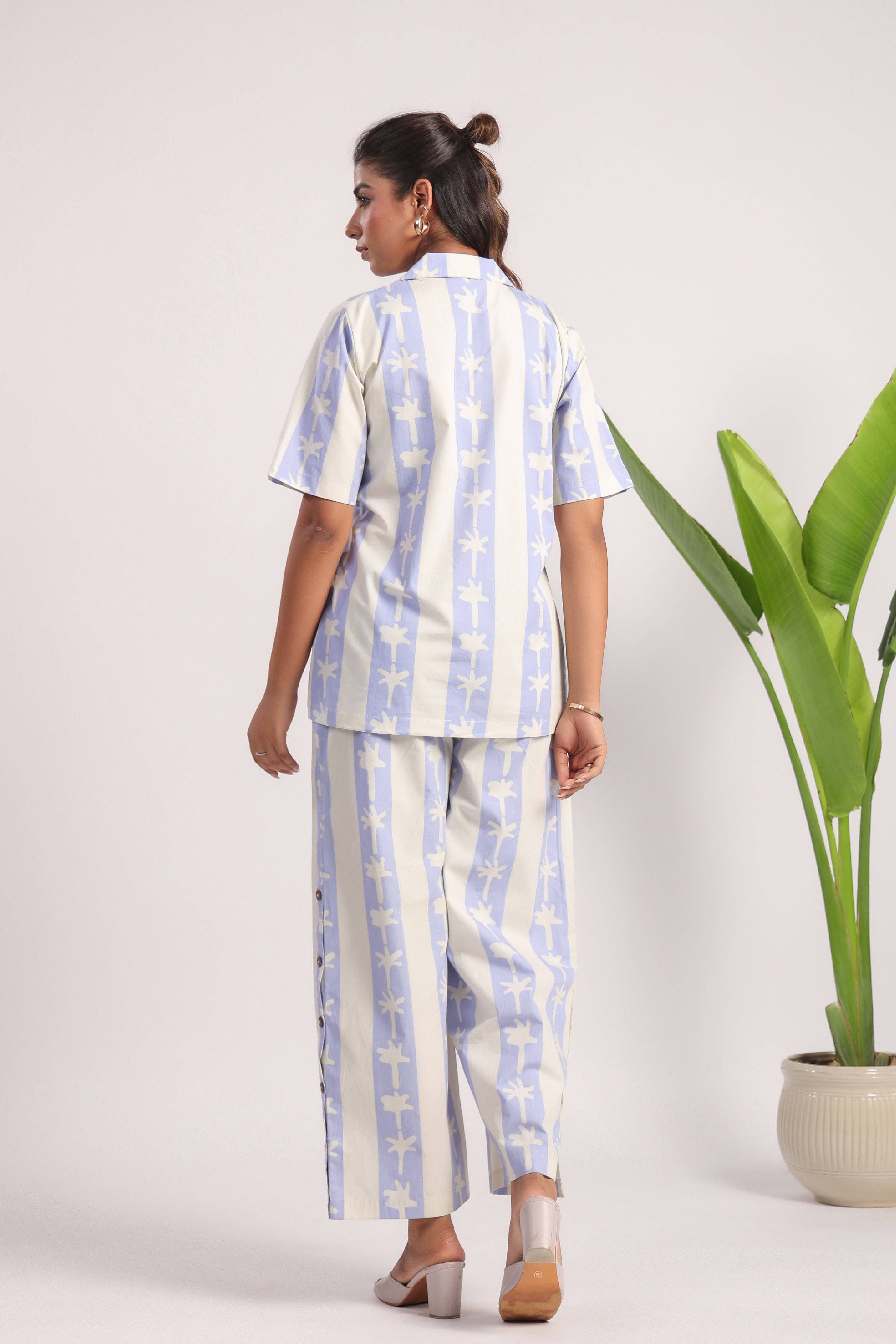 Lilac palm print cotton coord set - Visramaa