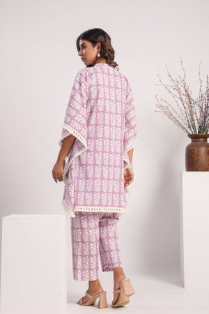 Pink cotton block printed kaftan - Visramaa