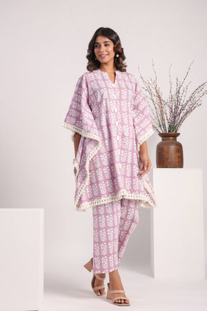 Pink cotton block printed kaftan - Visramaa
