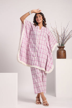 Pink cotton block printed kaftan - Visramaa