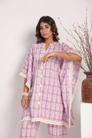 Pink cotton block printed kaftan - Visramaa