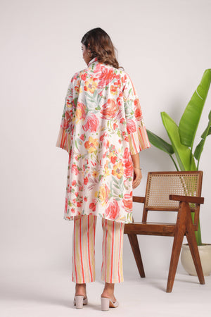 Red high low floral cotton coord set - Visramaa