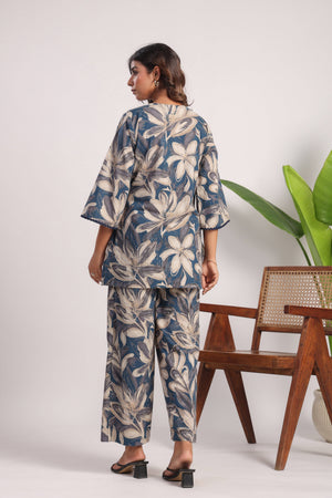 Cobalt blue floral cotton coord set - Visramaa