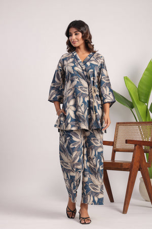Cobalt blue floral cotton coord set - Visramaa