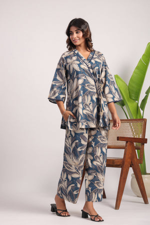 Cobalt blue floral cotton coord set - Visramaa