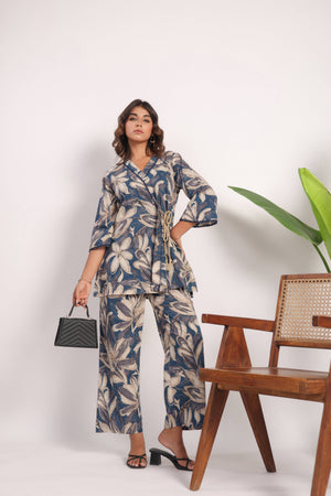 Cobalt blue floral cotton coord set - Visramaa