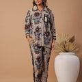 Brown block printed cotton coord set - Visramaa