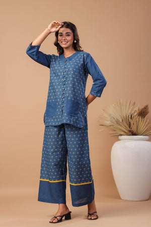 Royal blue handloom cotton coord set - Visramaa
