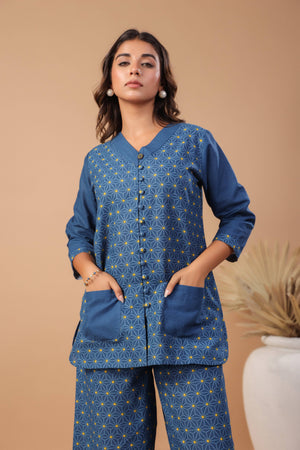 Royal blue handloom cotton coord set - Visramaa