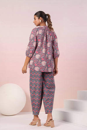 Pink floral printed cotton coord set - Visramaa