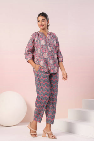 Pink floral printed cotton coord set - Visramaa