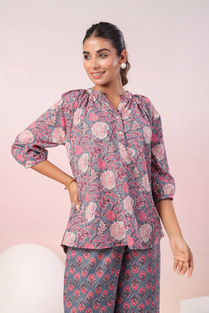 Pink floral printed cotton coord set - Visramaa