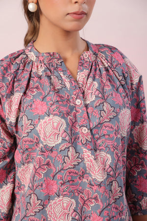 Pink floral printed cotton coord set - Visramaa