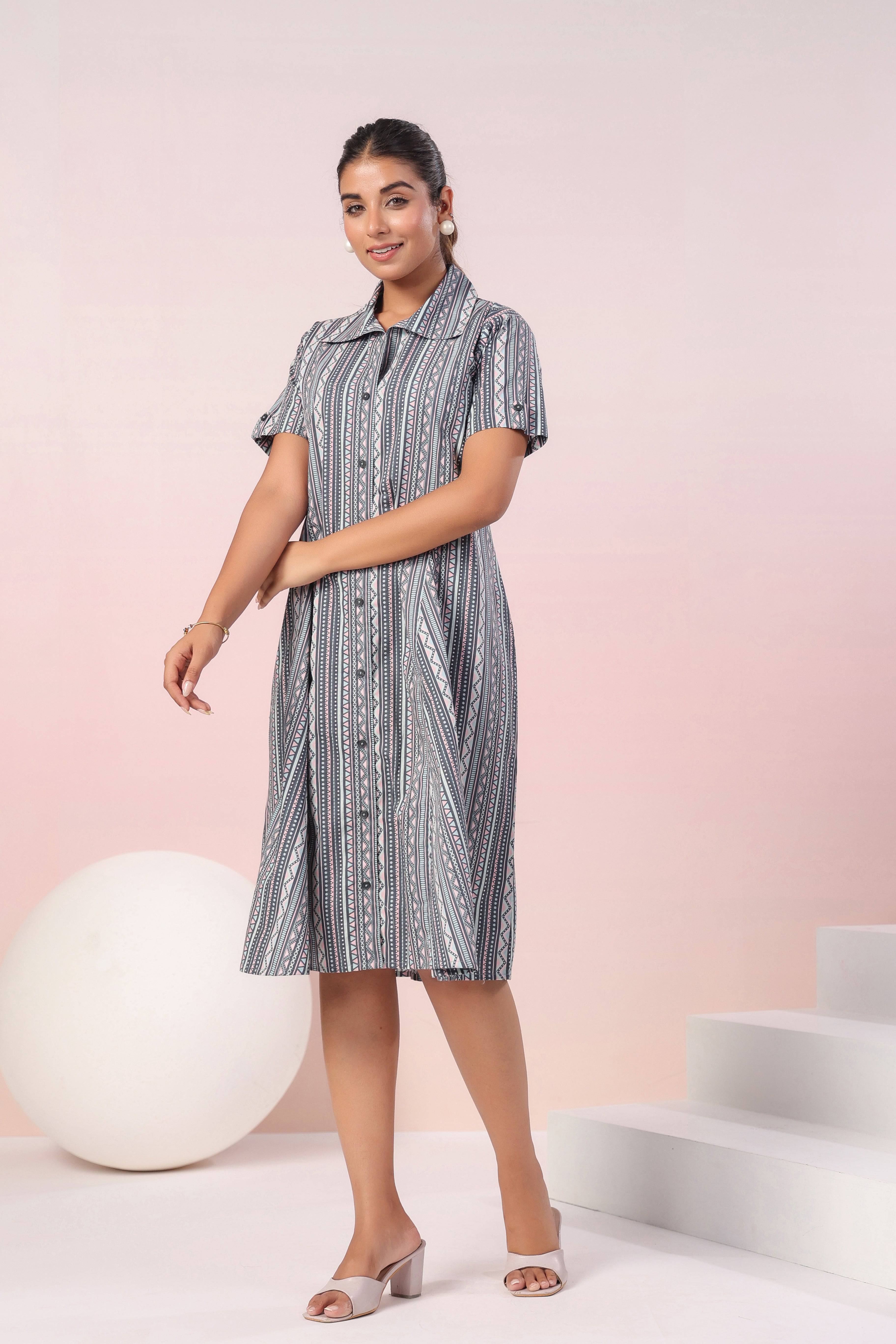 Grey cotton poplin dress - Visramaa