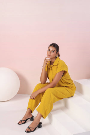 Yellow Jacquard Cotton Coord set - Visramaa