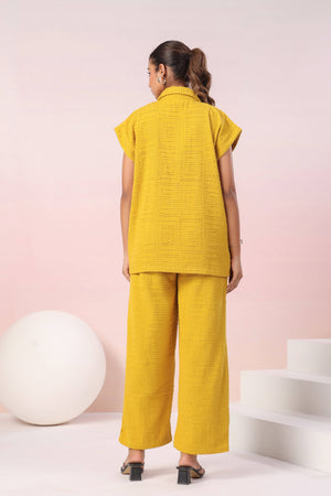Yellow Jacquard Cotton Coord set - Visramaa
