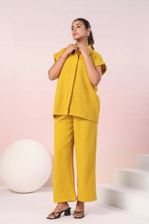 Yellow Jacquard Cotton Coord set - Visramaa