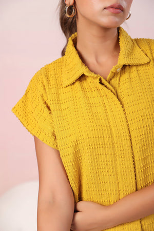 Yellow Jacquard Cotton Coord set - Visramaa