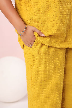 Yellow Jacquard Cotton Coord set - Visramaa