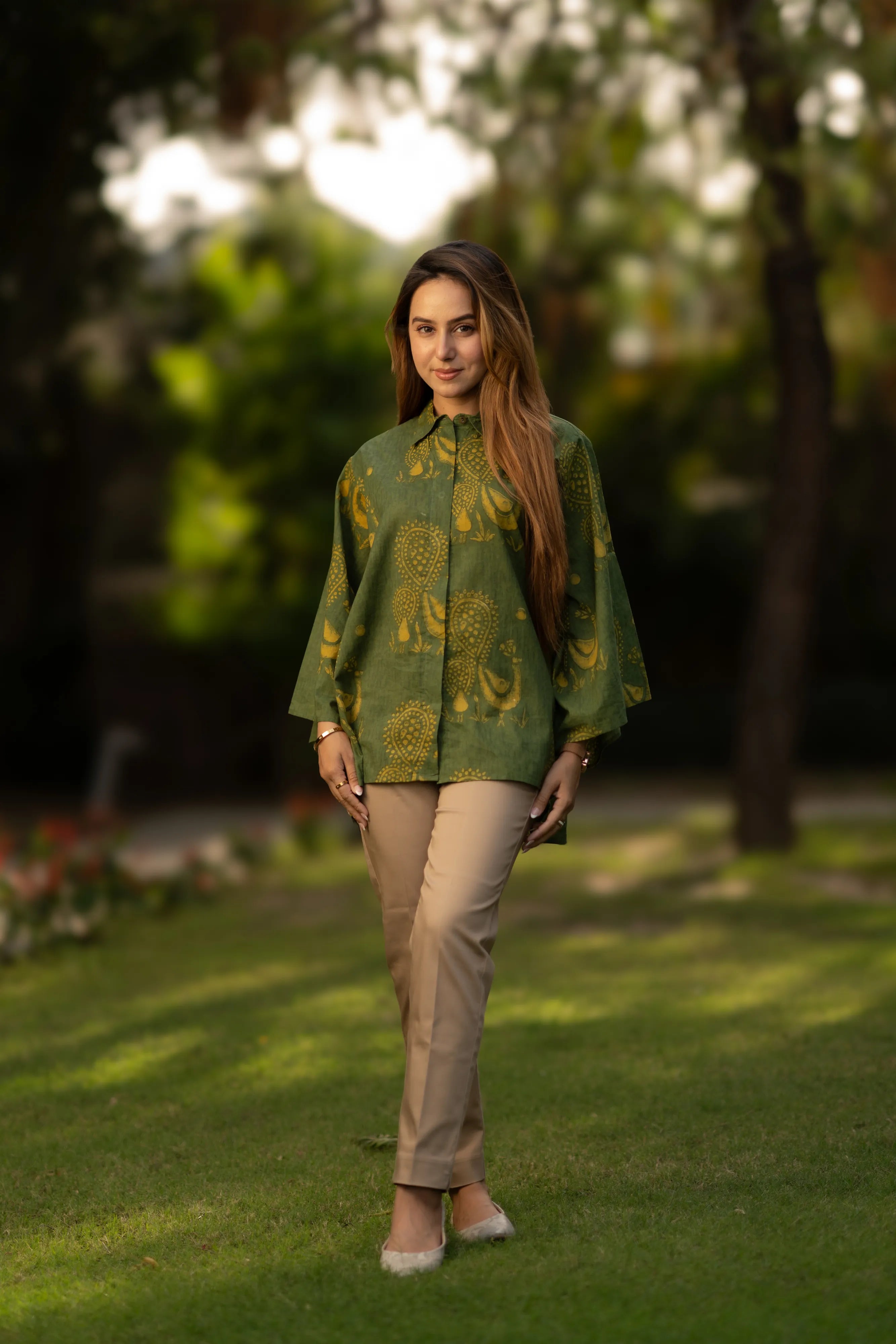 Graceful Green Cotton shirt