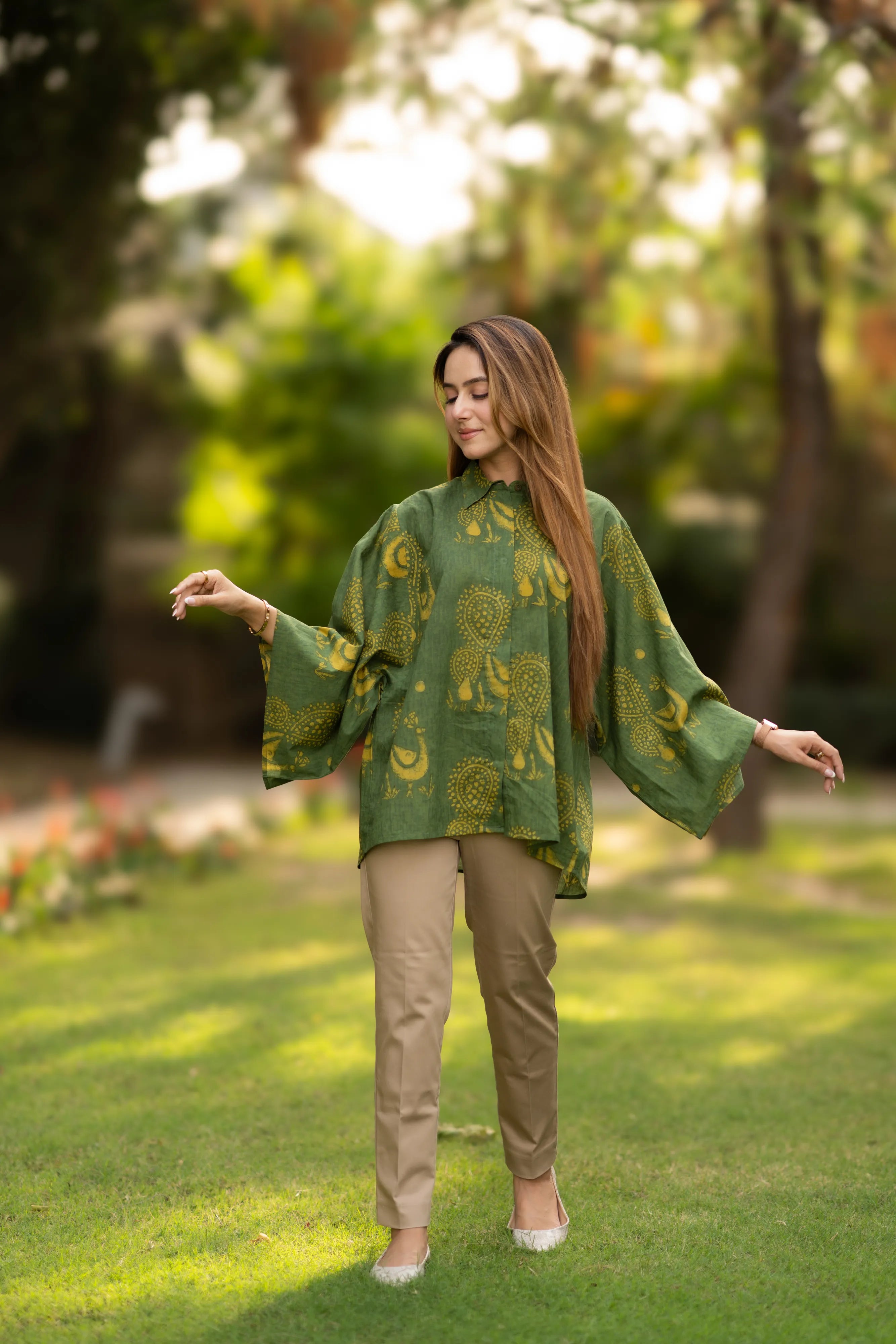Graceful Green Cotton shirt