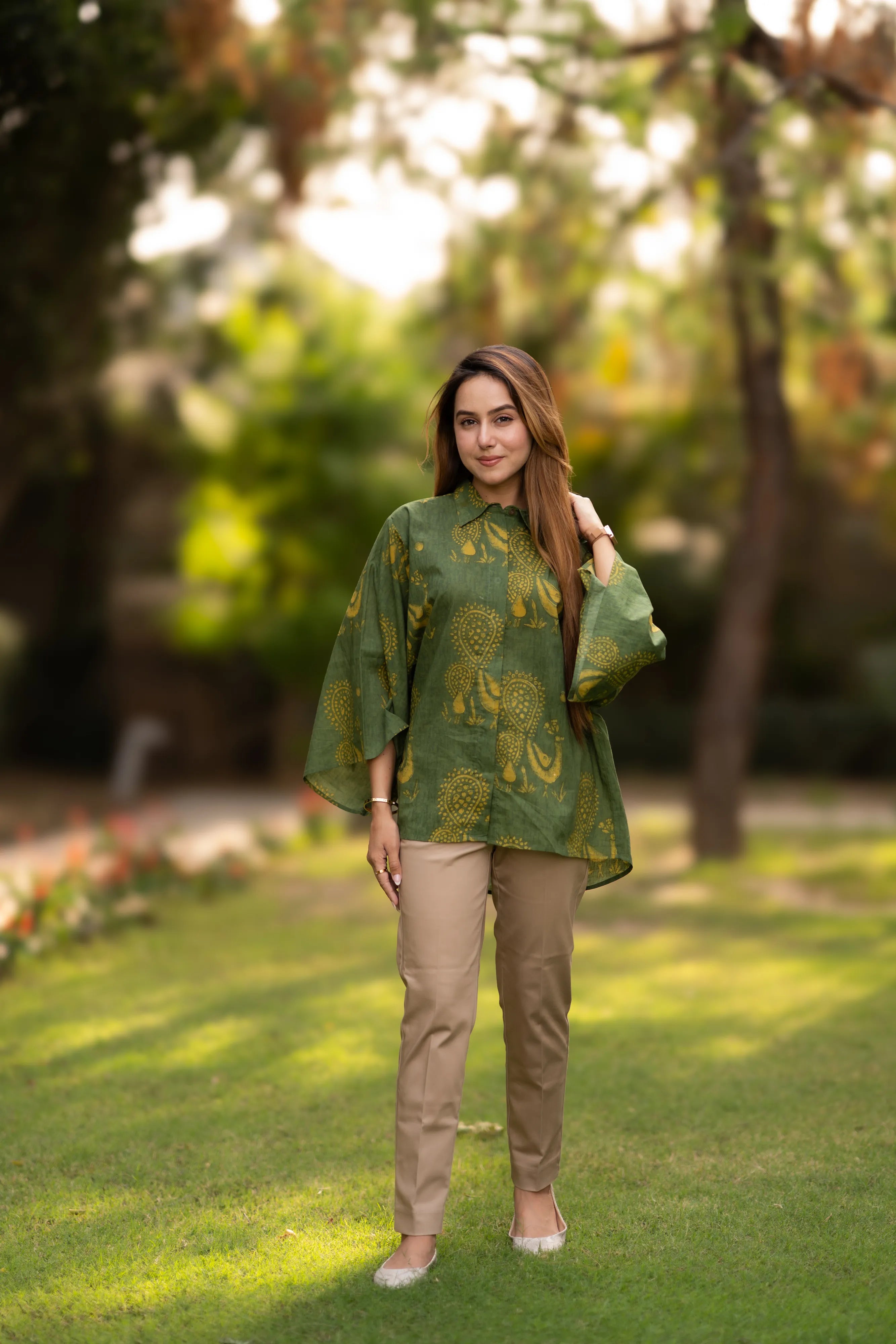 Graceful Green Cotton shirt