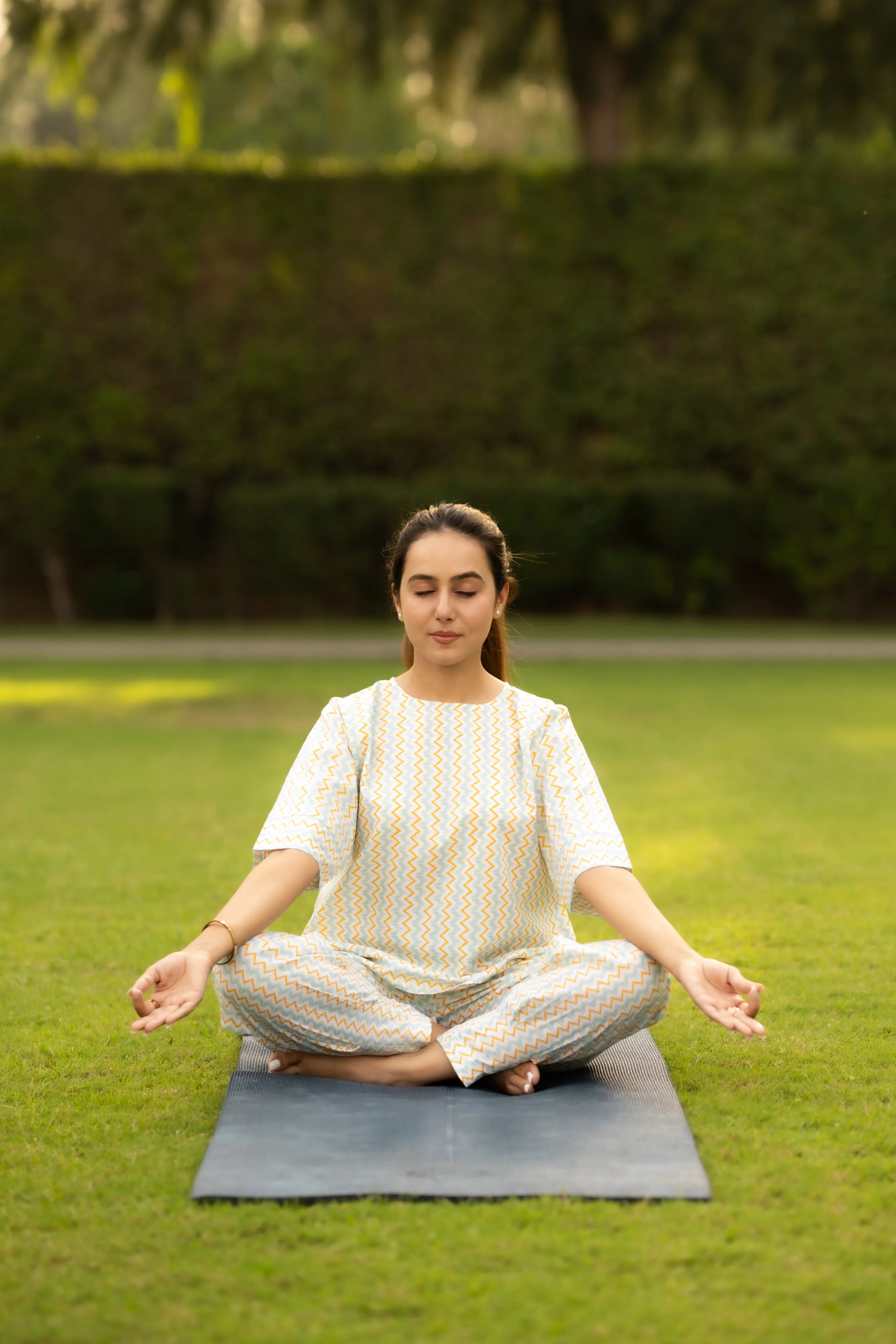 Sea green and saffron yoga set