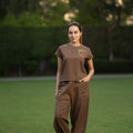 Earthy brown crop top yoga set