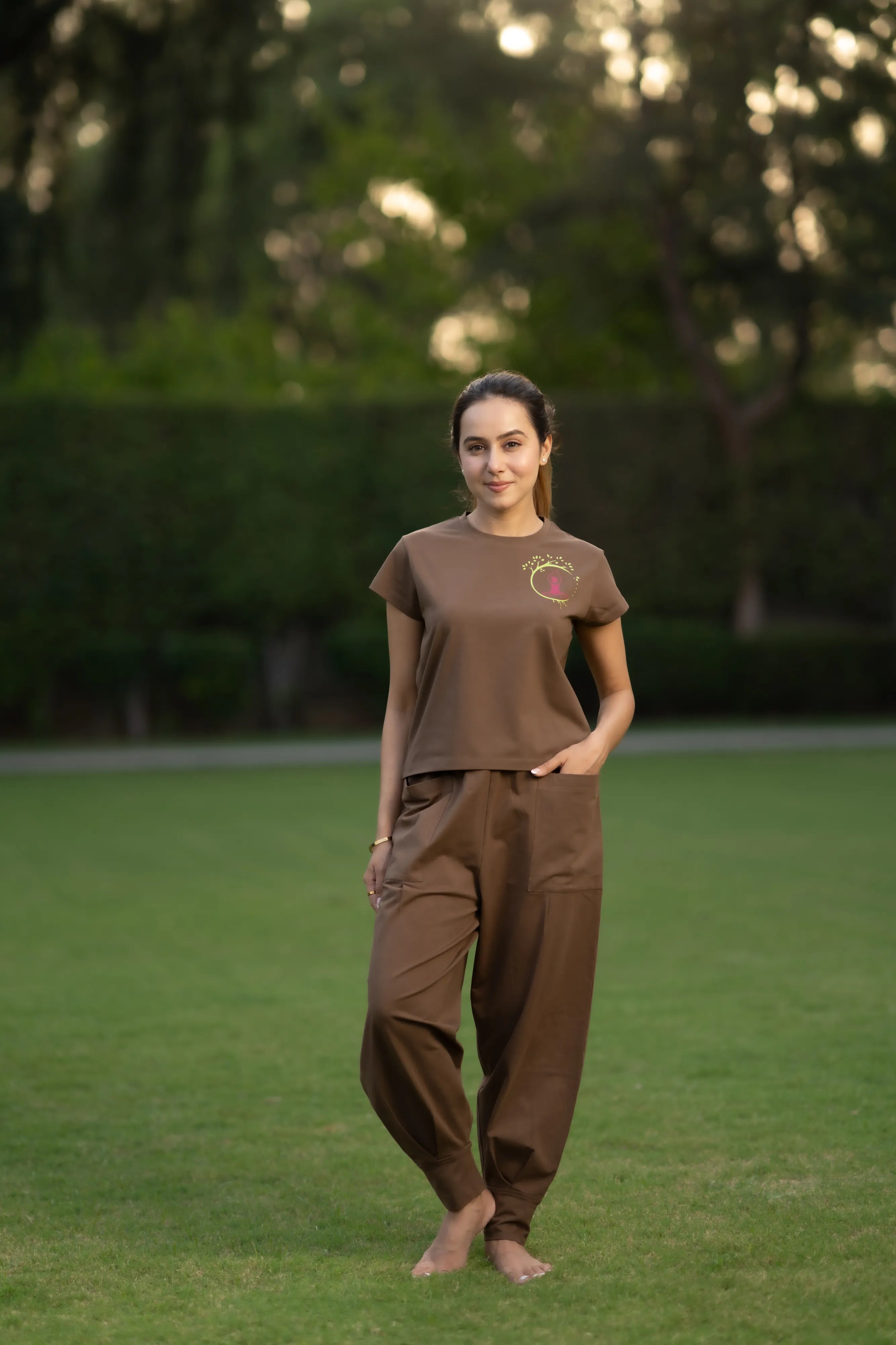 Earthy brown crop top yoga set
