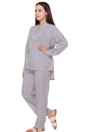 Black and Grey Stripes Night Suit - Visramaa