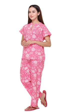 Hot Pink Floral Night Suit - Visramaa