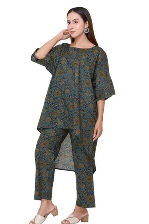 Peacock green Printed (high low) Coord Set - Visramaa