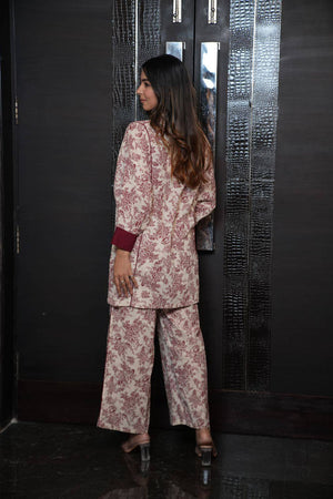 Maroon floral Anti fit linen set - Visramaa