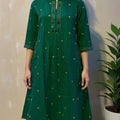 Emerald Green Embroidered Cotton Kurta Set