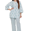 Sea Green Floral Printed Night Suit - Visramaa