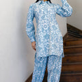 Blue Floral Print Cotton Linen Coord Set - Visramaa