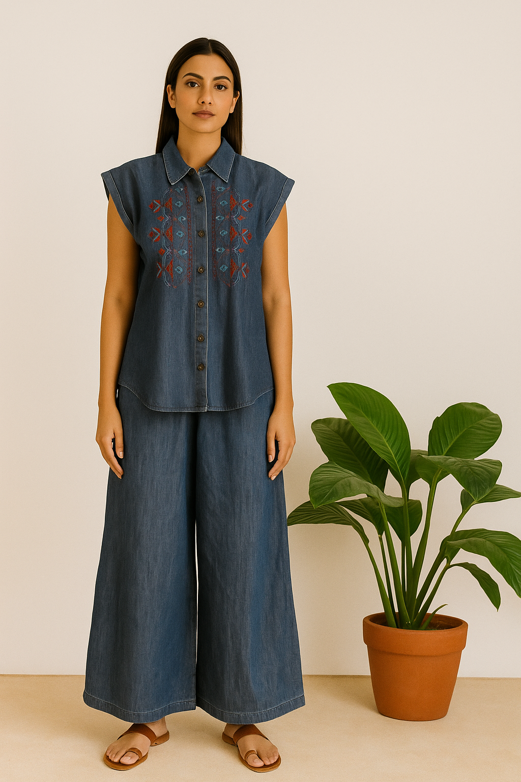 Denim Embroidered Co-ord Set