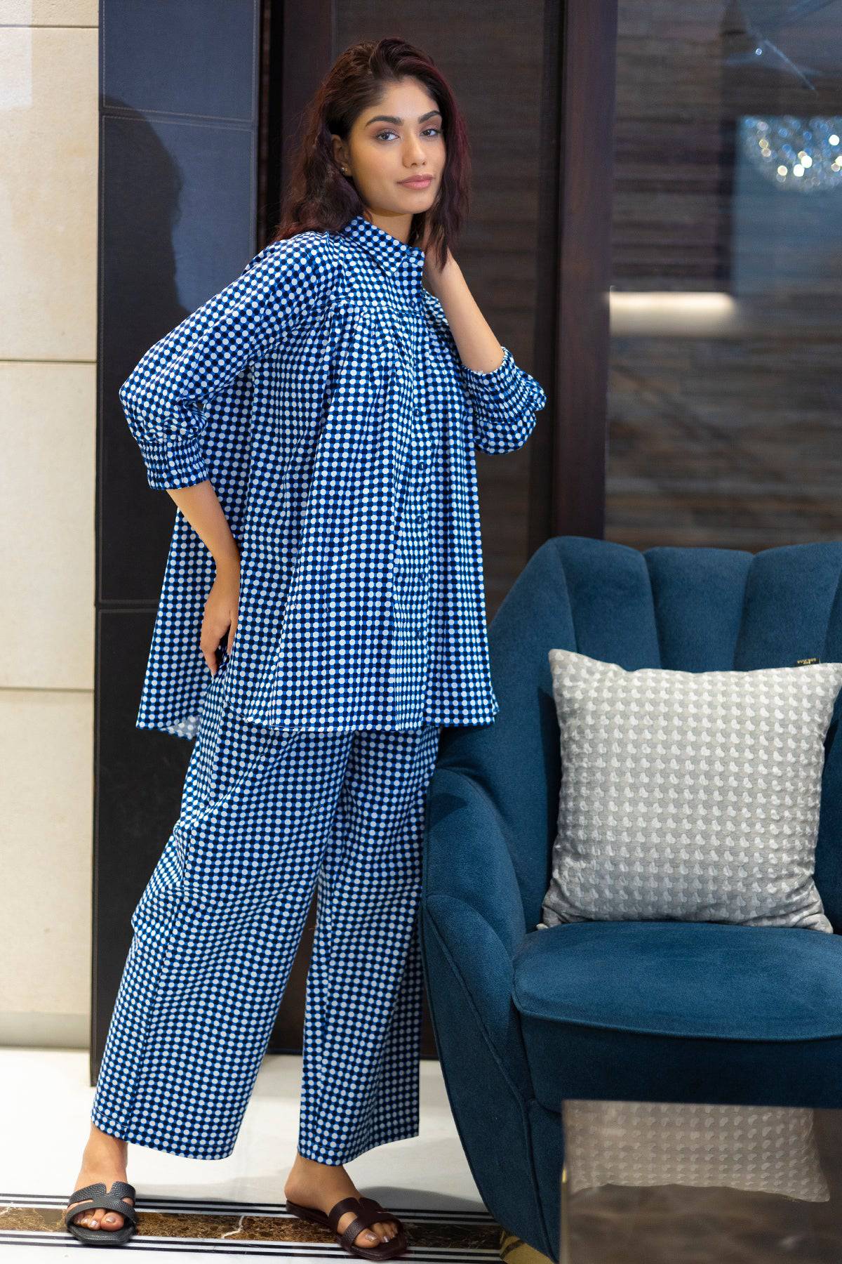 Blue Geometrical Anti Fit Coord Set - Visramaa