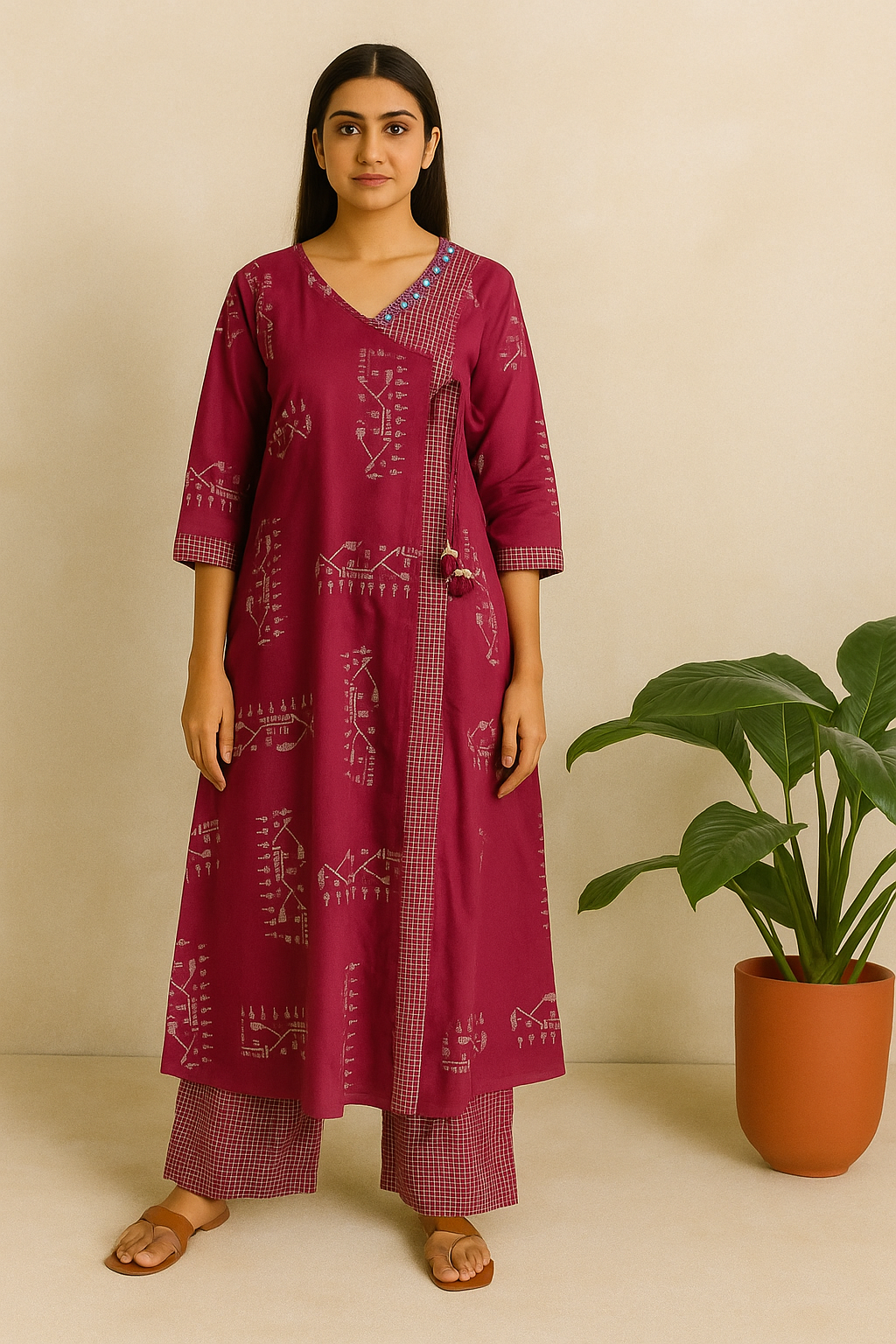 Pink Printed Cotton Kurta Set