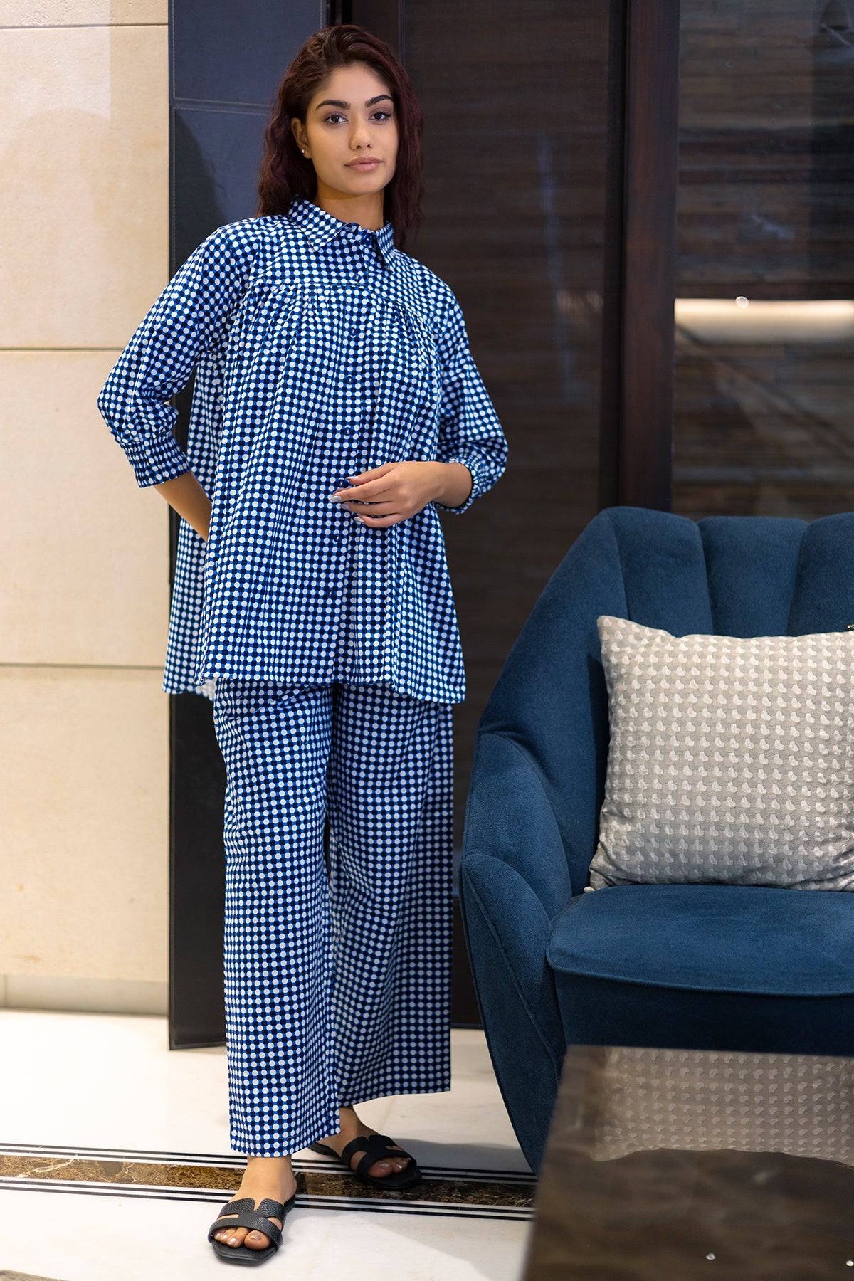 Blue Geometrical Anti Fit Coord Set - Visramaa