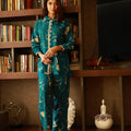Peacock Blue abstract Print Coord Set - Visramaa