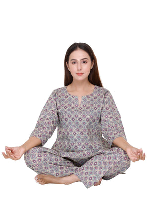 Purple Color Geometrical Print Night suit - Visramaa