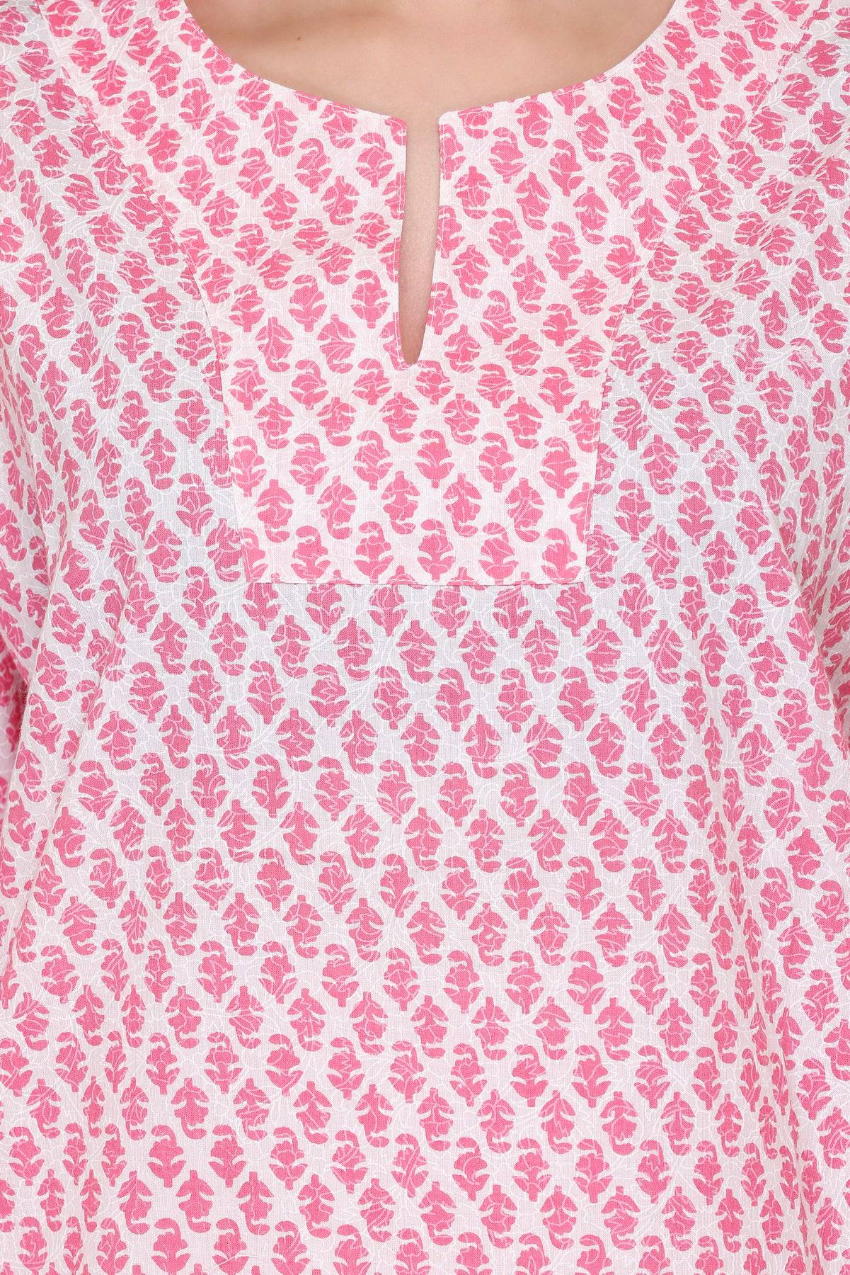 Hot Pink Floral buds Night Suit - Visramaa