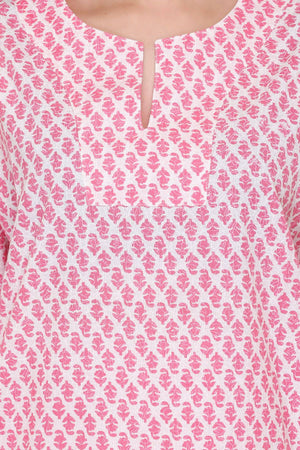 Hot Pink Floral buds Night Suit - Visramaa