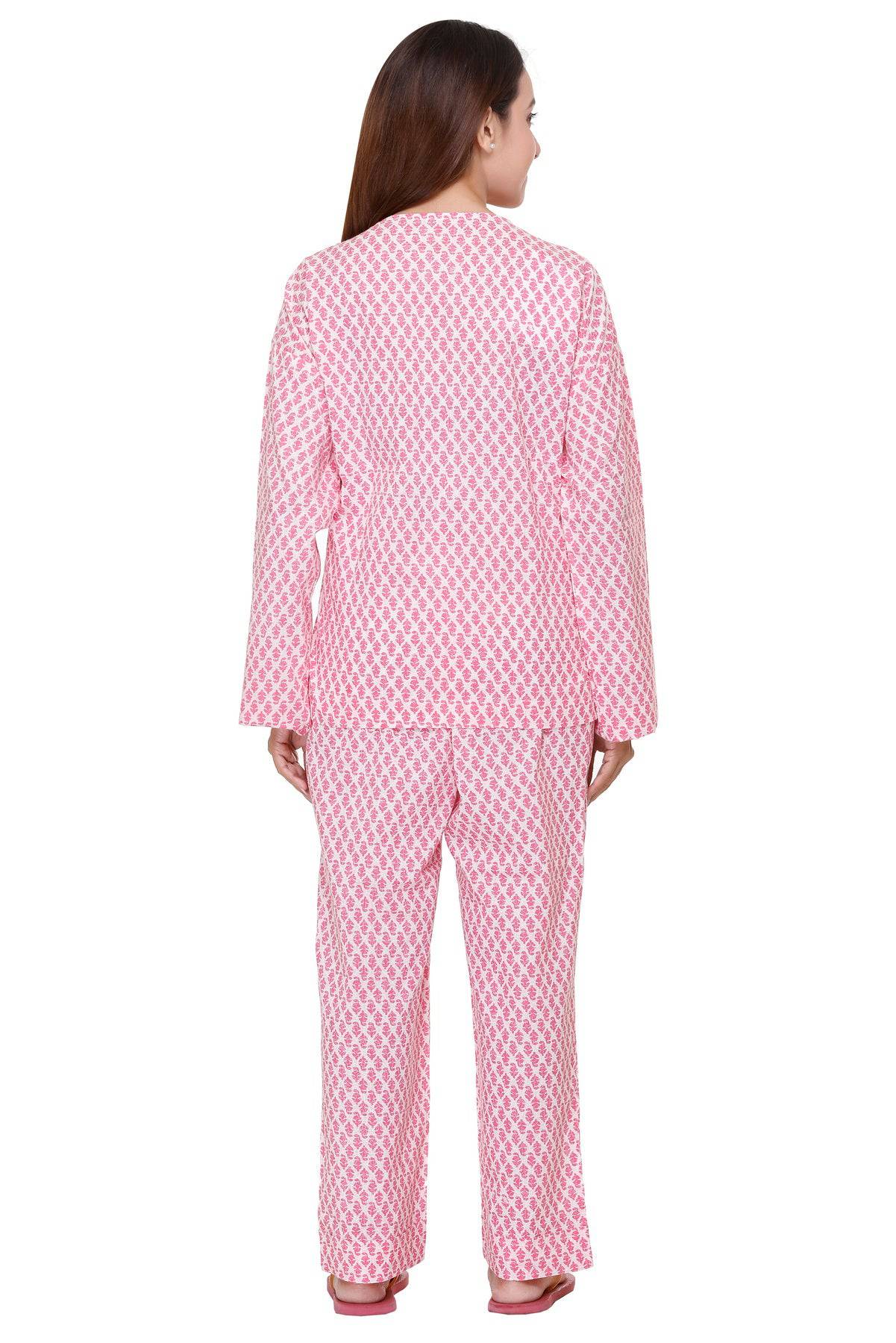 Hot Pink Floral buds Night Suit - Visramaa
