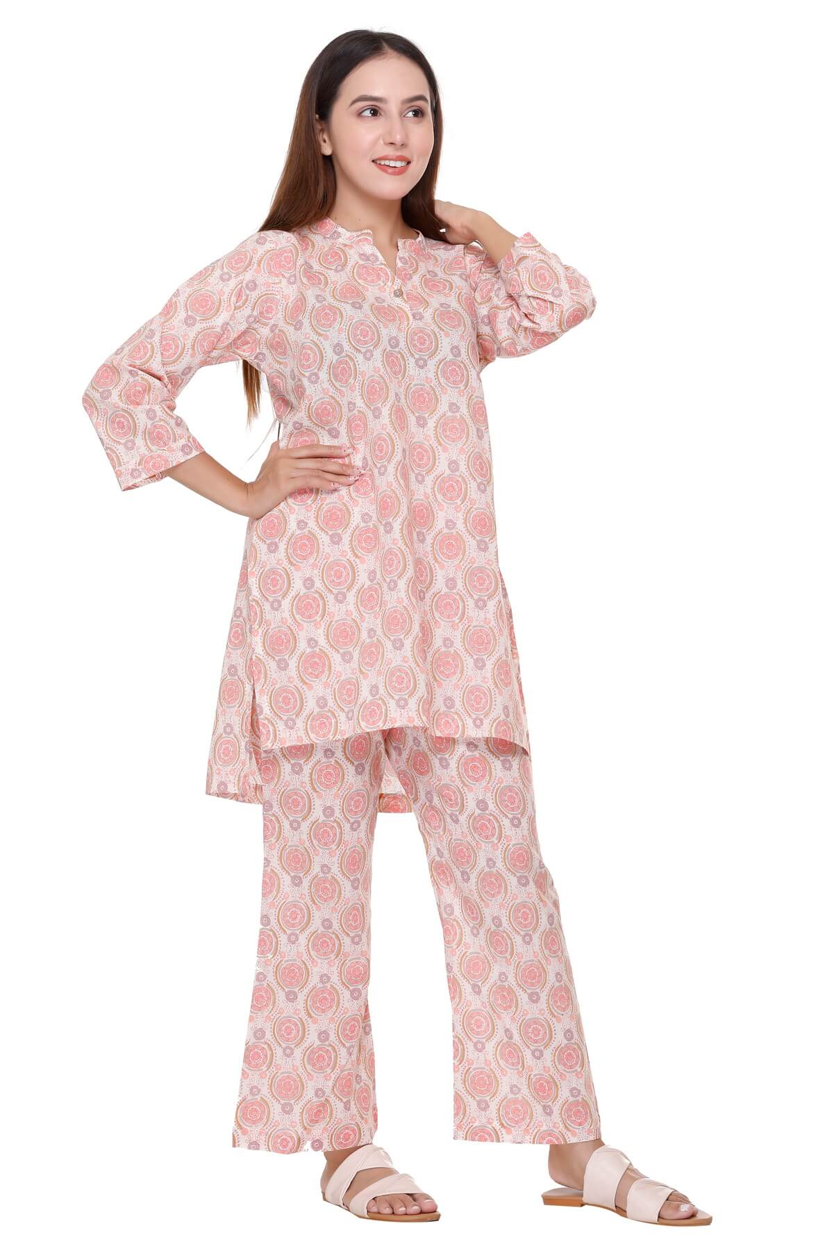 Peach Printed Kurta Set - Visramaa